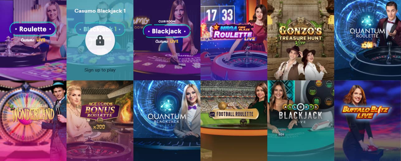Банеры некоторых игр лайв казино casumo - Roulette, Blackjack и другие