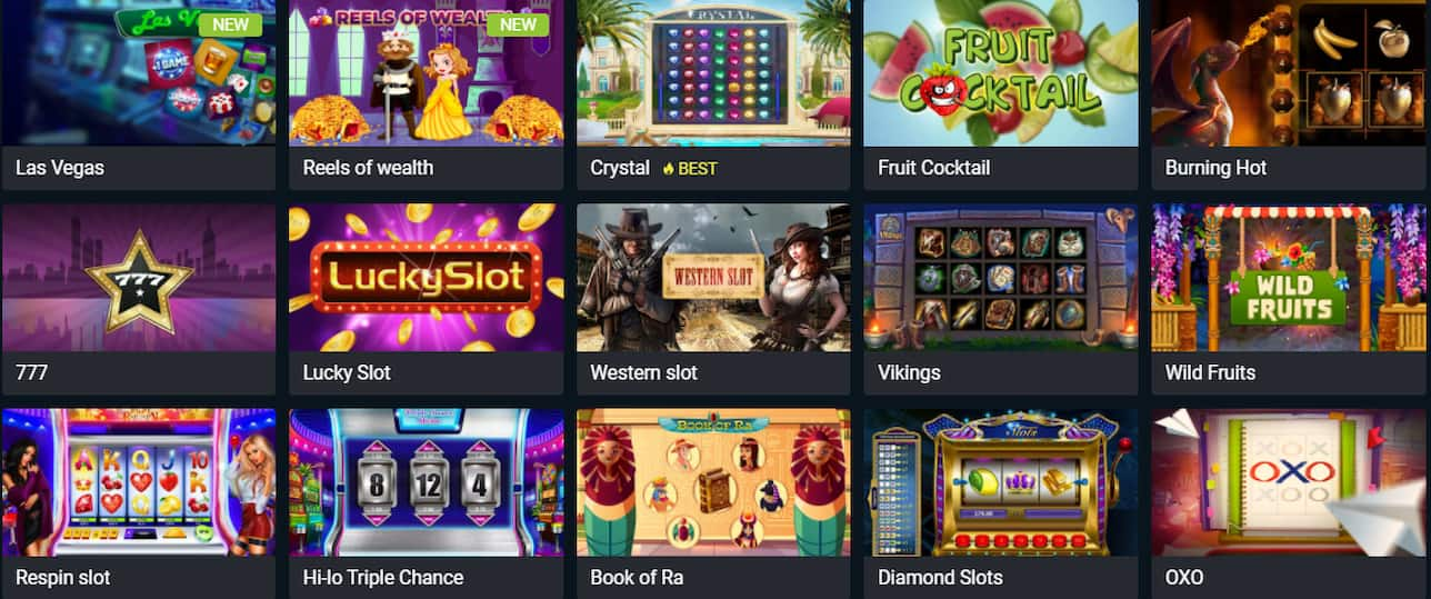 15 из всех доступных слотов 1xslots Casino в таблице один за другим с символическими изображениями слотов